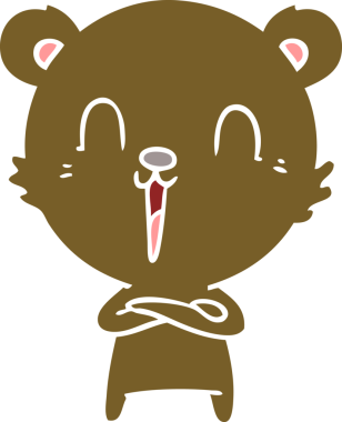 Bir insan tarafından çizilmiş mutlu düz renkli çizgi film ayısı.