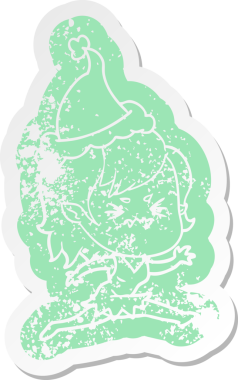 Bir insan tarafından çizilmiş Noel Baba şapkası takan vampir bir kızın rahatsız edici bir karikatürü.