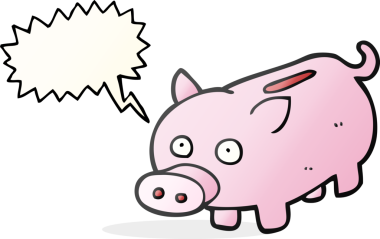 Bir insan tarafından çizilmiş serbest konuşma balonu çizgi filmi domuz kumbarası.