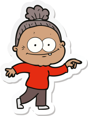 Bir insan tarafından çizilmiş mutlu yaşlı bir kadının çıkartması.