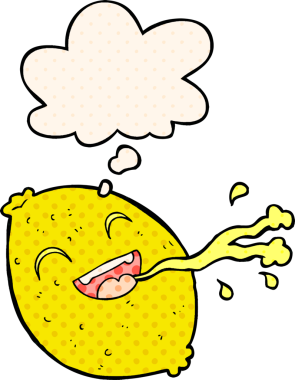 Çizgi roman tarzında bir insan tarafından çizilmiş limon fışkırtan çizgi film.