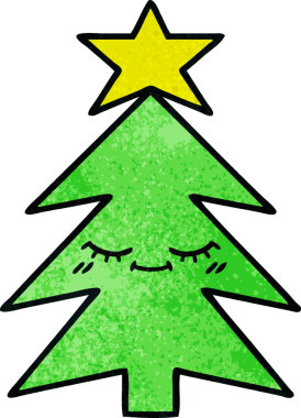 Bir insan tarafından çizilmiş bir Noel ağacının retro grunge desenli karikatürü