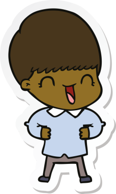 Bir insan tarafından çizilmiş mutlu bir çizgi film çocuğunun çıkartması.