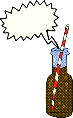 El yazısıyla çizilmiş çizgi roman konuşma balonu. Bir insan tarafından çizilmiş köpüklü içecek şişesi.