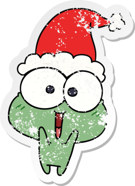 Bir insan tarafından çizilmiş kawaii kurbağasının yılbaşı etiketi.