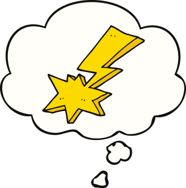 Bir insan tarafından çizilmiş düşünce baloncuklu karikatür yıldırımı