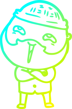 Bir insan tarafından çizilmiş, mutlu, sakallı, çizgi film karakteri.