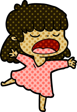 Çizgi filmdeki kadın bir insan tarafından yüksek sesle çizilmiş.