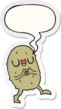 Bir insan tarafından çizilmiş konuşma balonu çıkartmalı mutlu patates çizgi filmi.