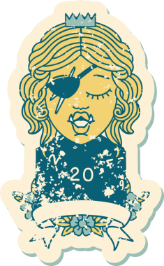 Retro Dövme Biçimi Bir insan tarafından çizilmiş 20 zarlı yarı ork düzenbaz karakter