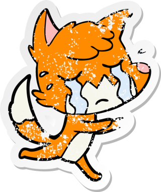 Bir insan tarafından çizilmiş ağlayan tilki çizgi filminin sıkıntılı çıkartması.