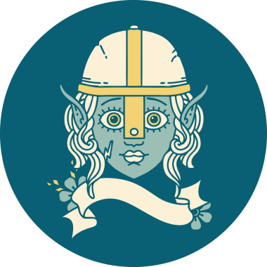 Retro Dövme Tarzı Elf Savaşçısı karakteri Bir insan tarafından çizilmiş