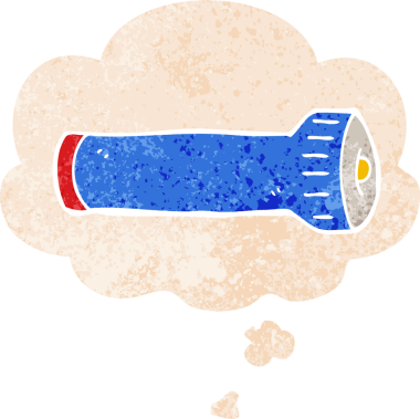 Düşünce baloncuklu çizgi film meşalesi grunge sıkıntılı retro desen bir insan tarafından çizilmiş