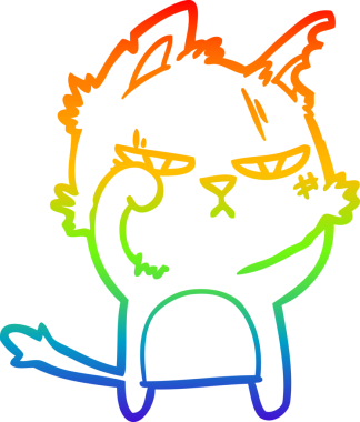 Bir insan tarafından çizilmiş sert bir çizgi film kedisinin çizimi.