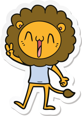 Bir insan tarafından çizilmiş mutlu bir aslanın çıkartması.