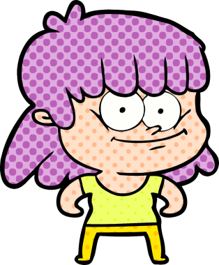 Bir insan tarafından çizilmiş gülümseyen bir kadın.