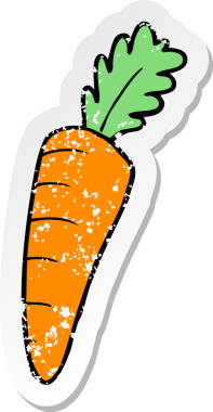 Bir insan tarafından çizilmiş havuç desenli bir karikatür çıkartması.