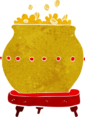 Bir insan tarafından çizilmiş altın kaplar.