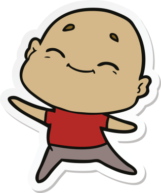 Bir insan tarafından çizilmiş mutlu, kel bir adamın çıkartması.