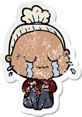 Bir insan tarafından çizilmiş, ağlayan yaşlı bir kadın karikatürü.