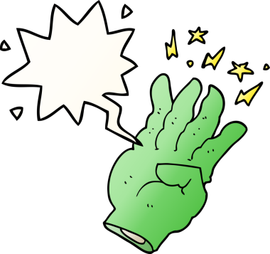 bir insan tarafından çizilmiş yumuşak eğimli konuşma baloncuğu ile çizgi film hayaleti sihirli eli