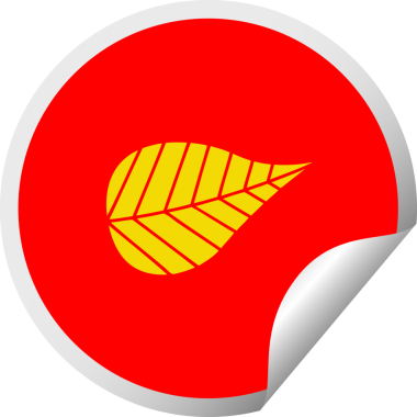 Bir insan tarafından çizilmiş yeşil yaprağın dairesel kabuk soyma etiketi.