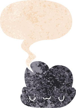 Bir insan tarafından çizilmiş grunge sıkıntılı retro biçiminde konuşma baloncuğu ile sevimli çizgi film bulutu