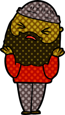 Bir insan tarafından çizilmiş sakallı bir çizgi film adamı.