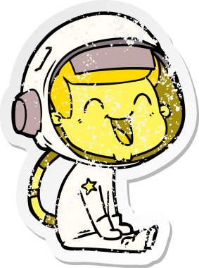 Bir insan tarafından çizilmiş mutlu bir astronotun sıkıntılı çıkartması.