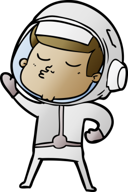 Bir insan tarafından çizilmiş kendine güvenen bir astronot çizgi filmi.