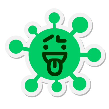 Bir insan tarafından çizilmiş kafası karışmış mutlu virüs etiketi.