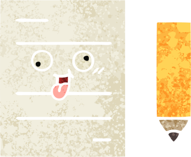 Bir insan tarafından çizilmiş bir test kağıdının retro çizim stili karikatürü