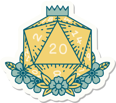 Bir insan tarafından çizilmiş 20 D20 zarının etiketi.