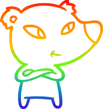 Gökkuşağı gradyanı çizimi. Bir insan tarafından çizilmiş şirin bir ayı çizgi filmi.