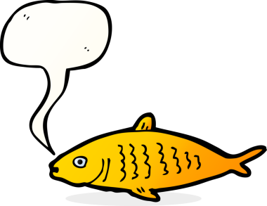Bir insan tarafından çizilmiş konuşma balonlu çizgi film balığı.