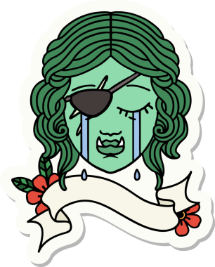 Bir insan tarafından çizilmiş ağlayan bir Ork haydut karakterinin çıkartması.