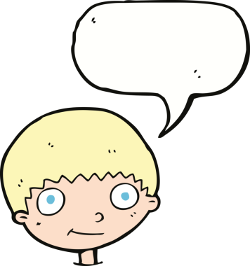 Bir insan tarafından çizilmiş konuşma balonu olan mutlu bir çocuk.