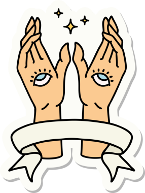 Bir insan tarafından çizilmiş mistik el sancağıyla dövme stili çıkartması