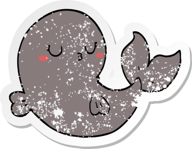 Bir insan tarafından çizilmiş şirin bir balinanın sıkıntılı çıkartması.