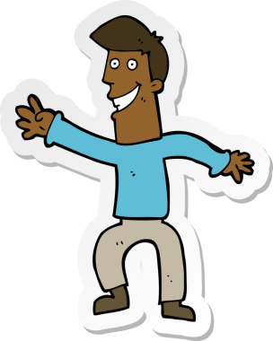 Bir insan tarafından çizilmiş mutlu bir adamın çizdiği karikatür çıkartması.