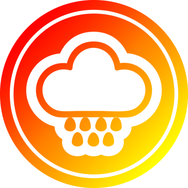 Bir insan tarafından çizilmiş sıcak eğimli yağmur bulutu dairesel simgesi