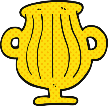 Bir insan tarafından çizilmiş altın vazonun çizgi romanı.