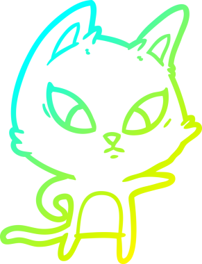 Bir insan tarafından çizilmiş kafası karışmış çizgi film kedisinin soğuk gradyan çizgisi.