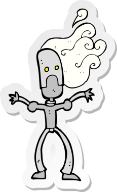 Bir insan tarafından çizilmiş robot karikatür çıkartması.