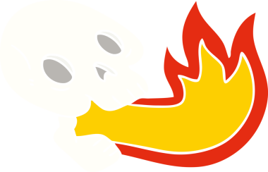 Ateş püskürten el, bir insan tarafından çizilmiş tuhaf bir kafatası.