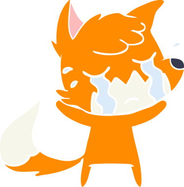 Bir insan tarafından çizilmiş ağlayan tilki düz renkli çizgi film