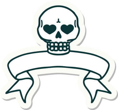 Bir insan tarafından çizilmiş kafatasının pankartıyla dövme stili etiketi