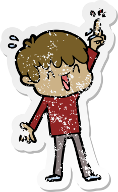 Bir insan tarafından çizilmiş gülen bir çizgi film karakterinin sıkıntılı çıkartması.