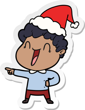 Bir insan tarafından çizilmiş Noel Baba şapkası giyen mutlu bir adamın el yazısı.