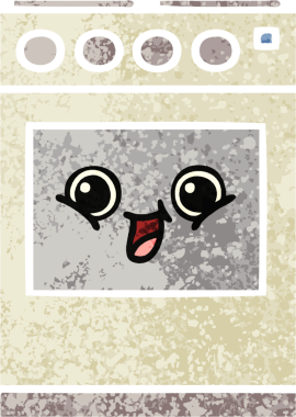 Bir insan tarafından çizilmiş mutfak fırınının retro çizim tarzı karikatürü.